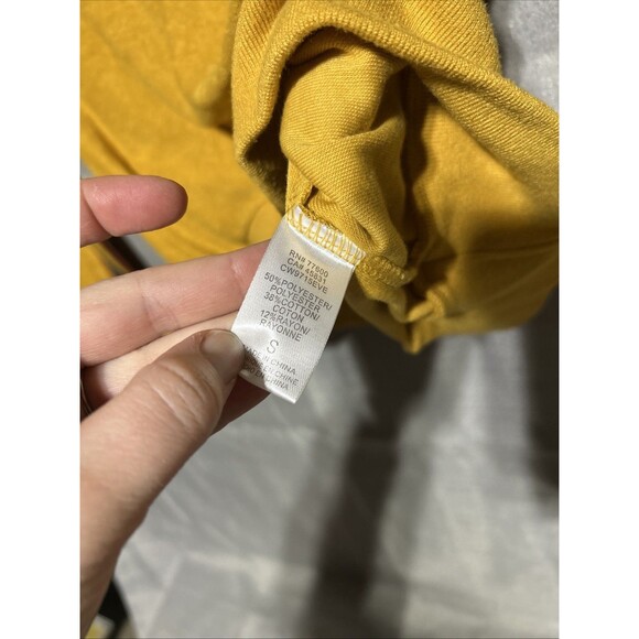 Evereve Yellow Terry Cloth Pullover Sweatshirt Striped Sleeve S rainbow 70s chic - Picture 3 of 7